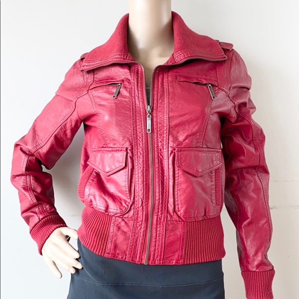 Indigo Saints Mock Turtleneck Faux Leather Jacket - Picture 2 of 10